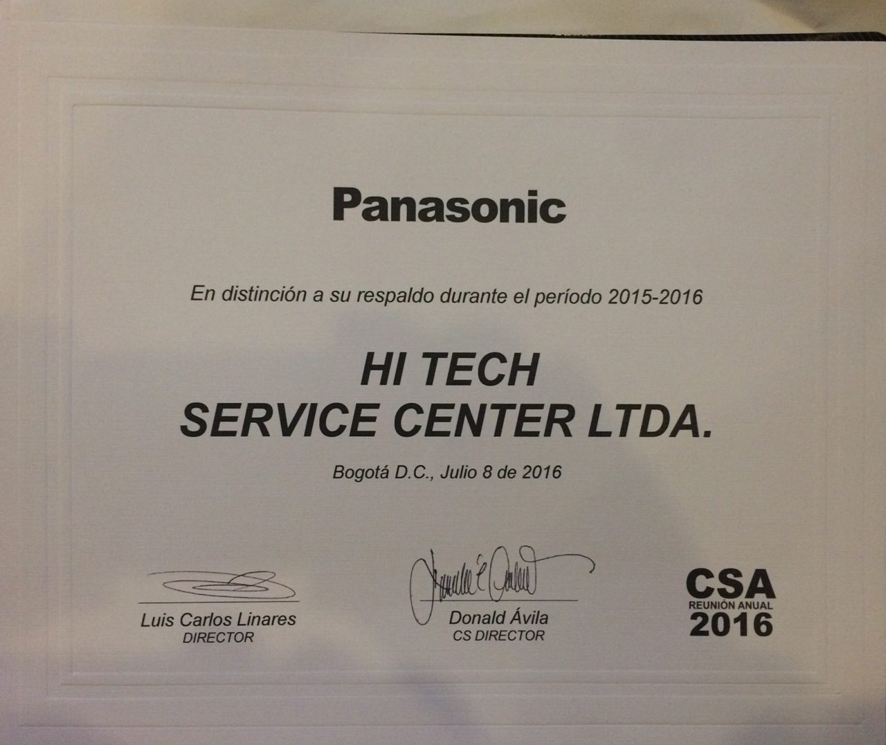 Premio Platino Centro de Servicio Técnico Autorizado Panasonic Cali